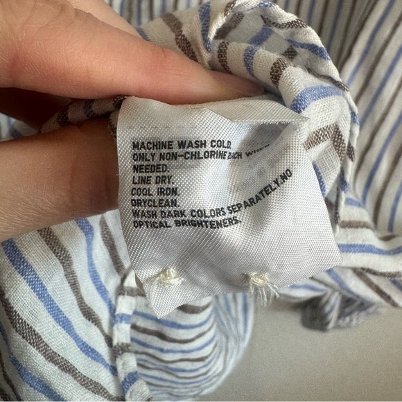 Uniqlo Shirt Men's Large Button Up 100% Linen Blue Long Sleeve Striped Boho - Picture 5 of 10